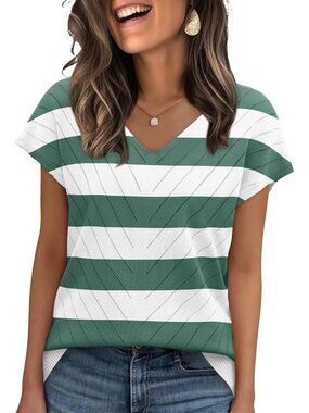 Women's White G Trendy Summer Tops Sweater Pullover V-Neck Pull On Short Sleeve
